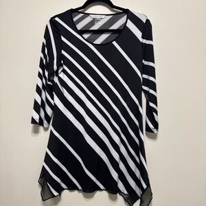 PETER NYGARD Women's S Tunic Top Blouse with Chiffon Sheer Trim Hem EUC